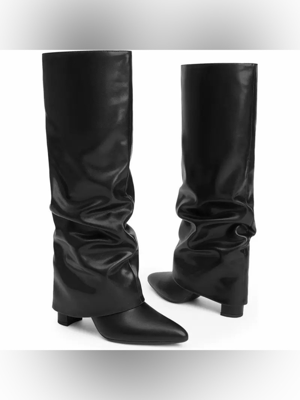 Women's Black Slouch Over-the-Knee Pointed Toe Boots - Picture 2 of 4